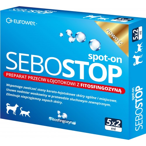 Odos lašai nuo pleiskanų, seborėjos katėms ir šunims Sebostop Spot-on 5*2 ml