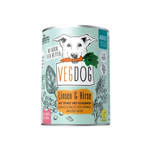 Konservai šunims veganiški VEGDOG Adult Linsen & Hirse 400g